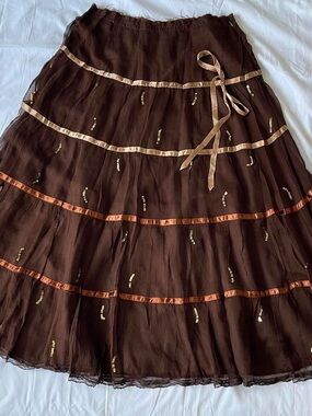 Brown Tiered Sequin Accent Women's Skirt
